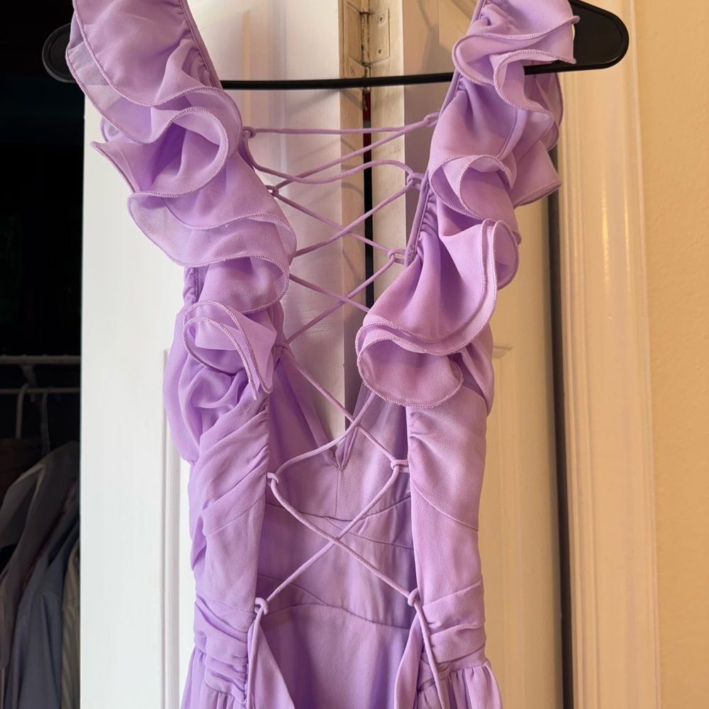 Lulu’s Lilac Ruffled Open-Back Evening Gown - Picture 6 of 9